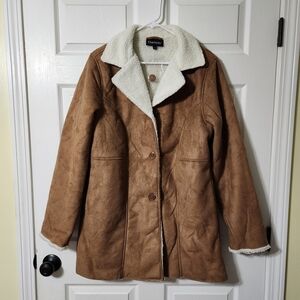 NWOT Chadwicks Brown Sherpa Lined Faux Suede Jacket